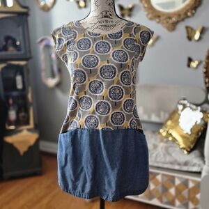 White Stuff European Blue and Yellow Tunic / Artist's Smock Medium